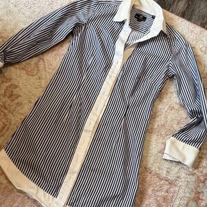 Striped Button-Up Shirt Dress with White Trim Ben Sherman